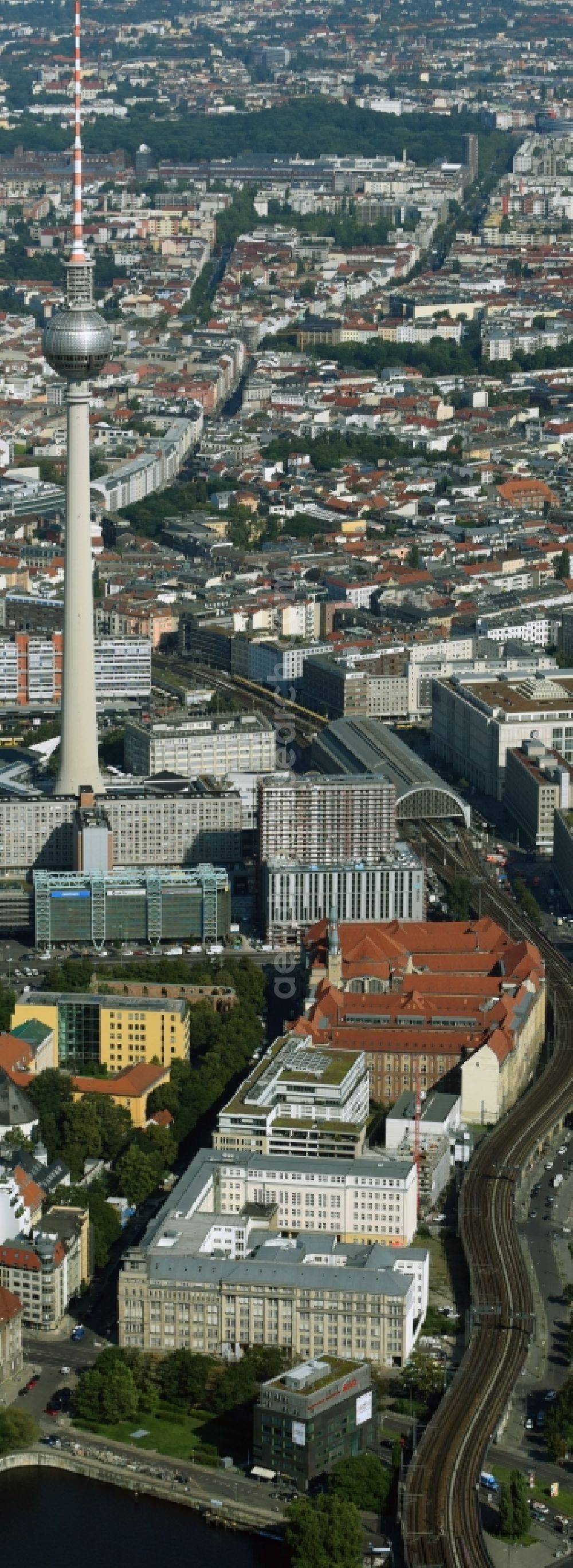 Aerial photograph Berlin - The city center in the downtown area east on the TV- tower in the district Mitte in Berlin, Germany