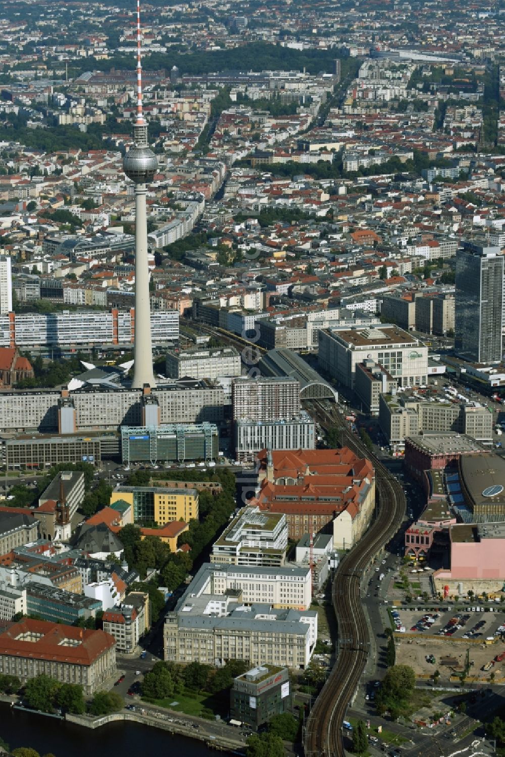 Berlin from above - The city center in the downtown area east on the TV- tower in the district Mitte in Berlin, Germany