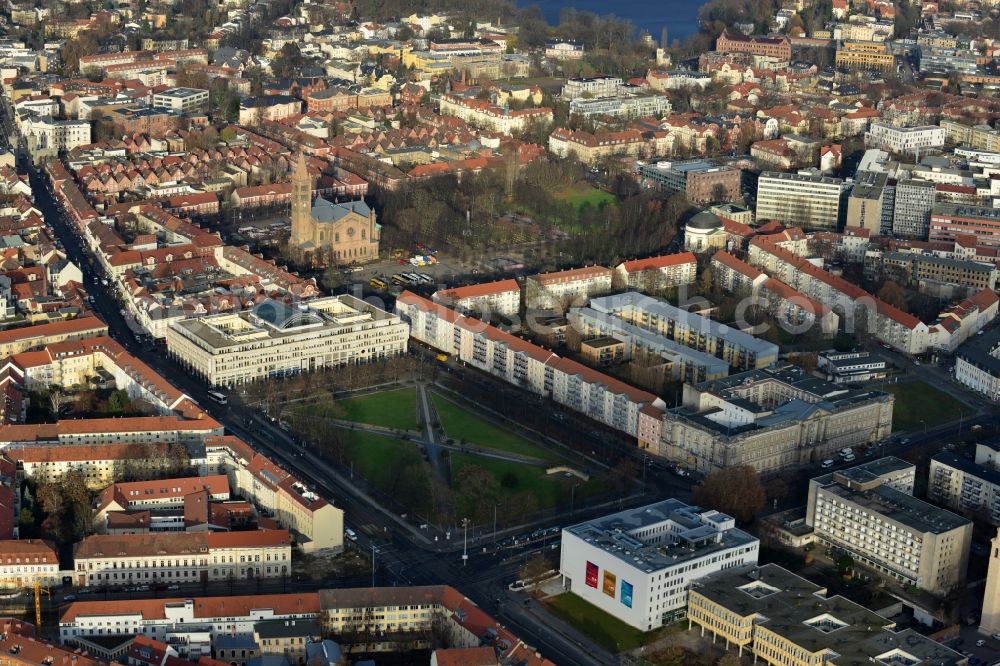 Potsdam from above - Downtown area at Unity Square in Potsdam in Brandenburg