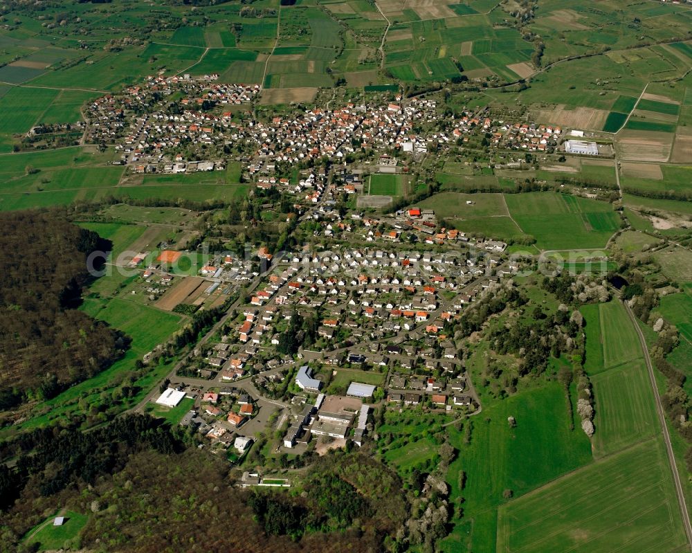 Allendorf (Lumda) from above - City view from the downtown area with the outskirts with adjacent agricultural fields in Allendorf (Lumda) in the state Hesse, Germany