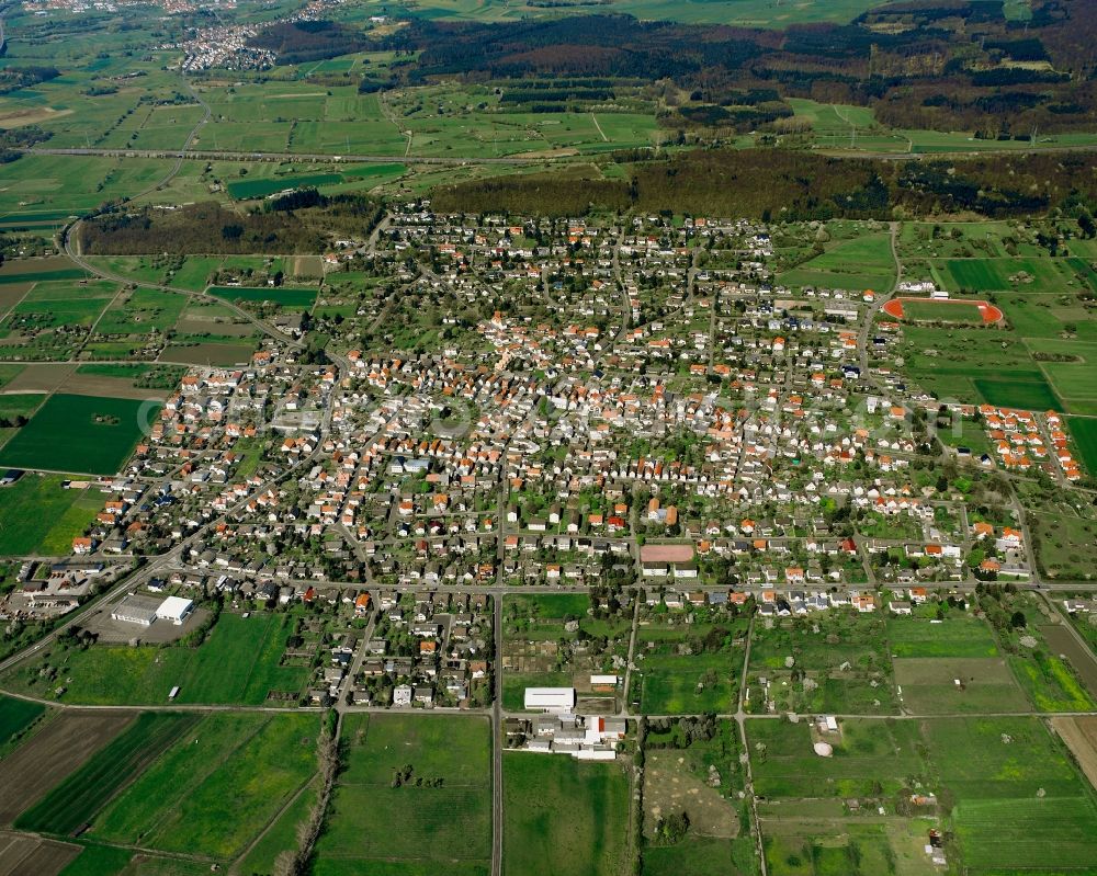 Aerial image Alten-Buseck - City view from the downtown area with the outskirts with adjacent agricultural fields in Alten-Buseck in the state Hesse, Germany