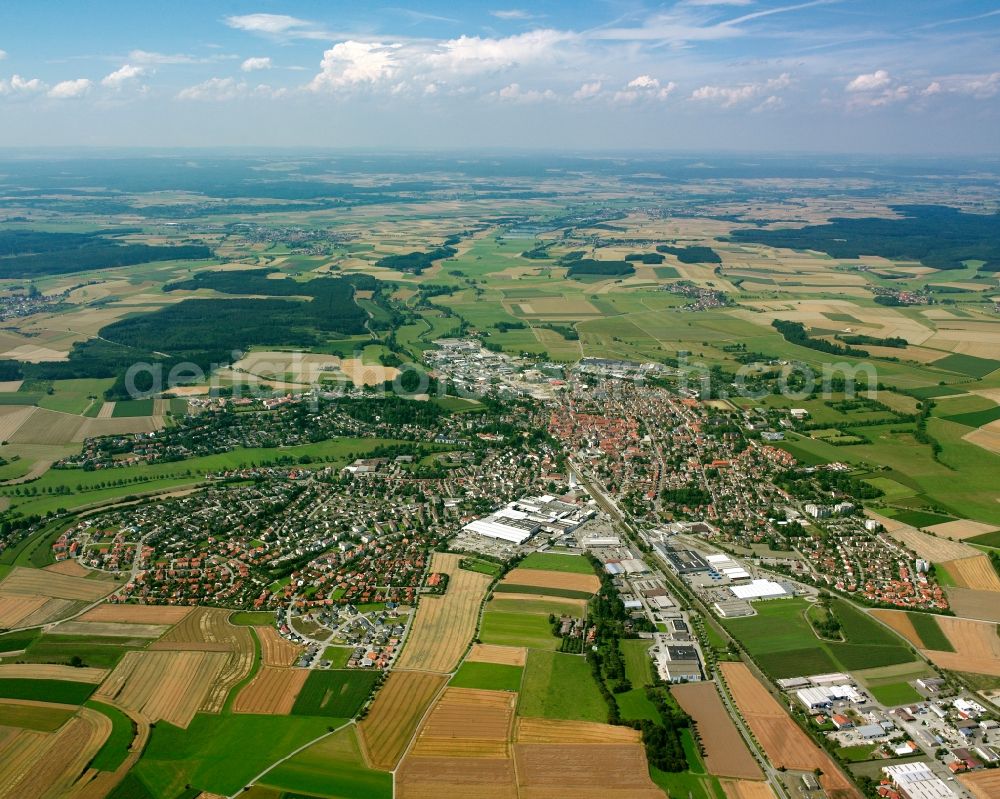 Biberach an der Riß from above - City view from the downtown area with the outskirts with adjacent agricultural fields in Biberach an der Riß in the state Baden-Wuerttemberg, Germany