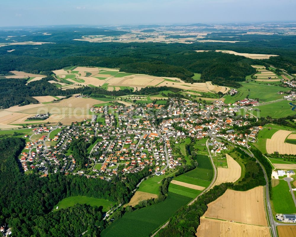 Bingen from the bird's eye view: City view from the downtown area with the outskirts with adjacent agricultural fields in Bingen in the state Baden-Wuerttemberg, Germany