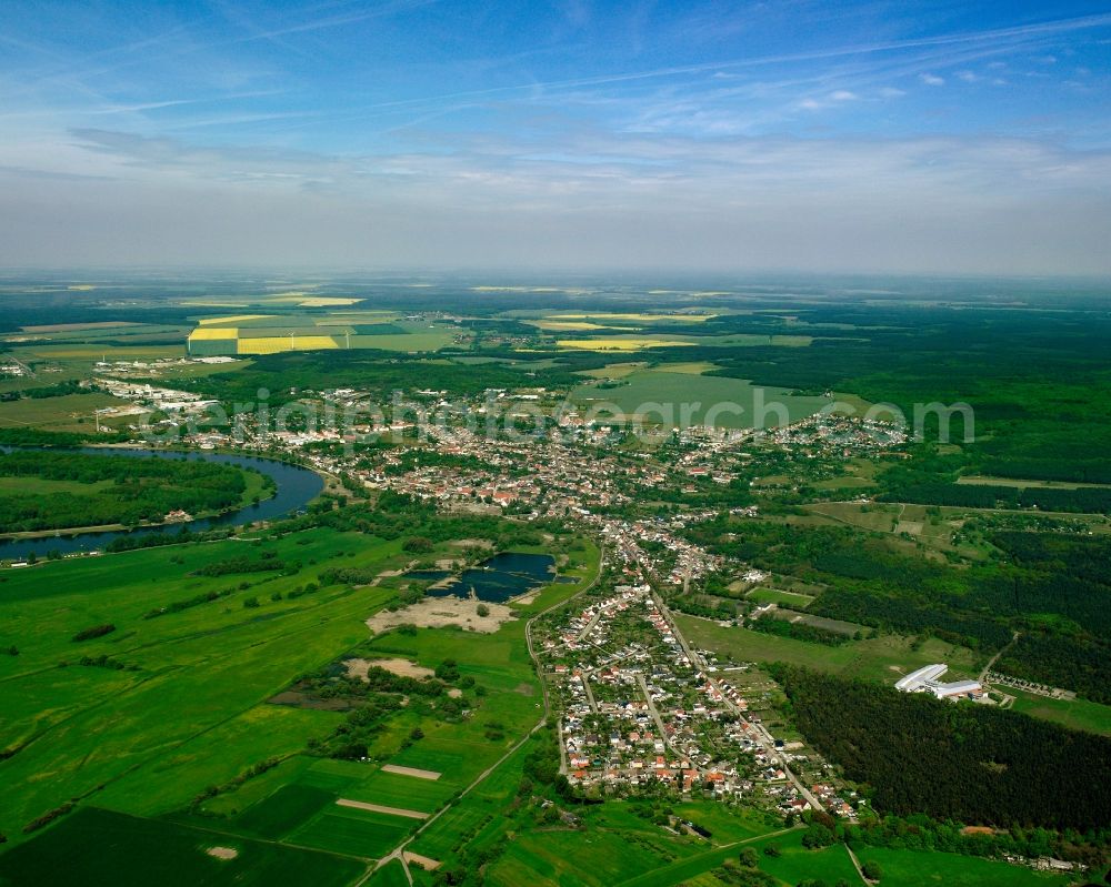 Coswig from the bird's eye view: City view from the downtown area with the outskirts with adjacent agricultural fields in Coswig in the state Saxony, Germany