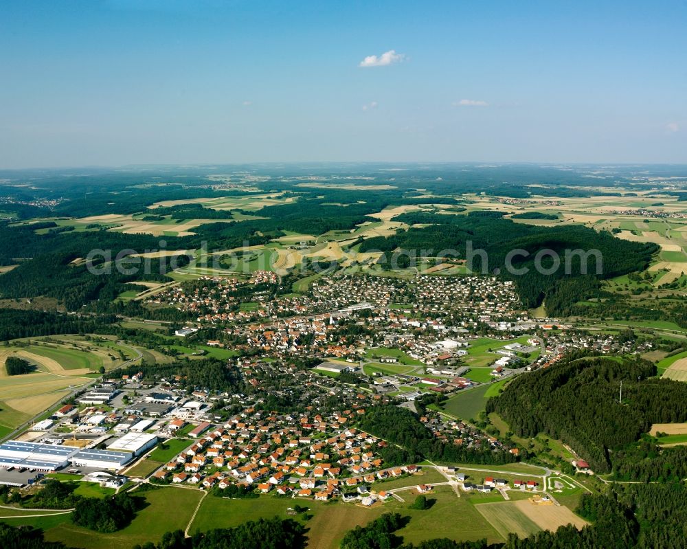 Aerial image Gammertingen - City view from the downtown area with the outskirts with adjacent agricultural fields in Gammertingen in the state Baden-Wuerttemberg, Germany