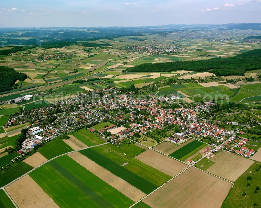 Grießen from the bird's eye view: City view from the downtown area with the outskirts with adjacent agricultural fields in Grießen in the state Baden-Wuerttemberg, Germany