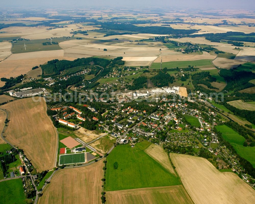 Aerial image Halsbrücke - City view from the downtown area with the outskirts with adjacent agricultural fields in Halsbrücke in the state Saxony, Germany