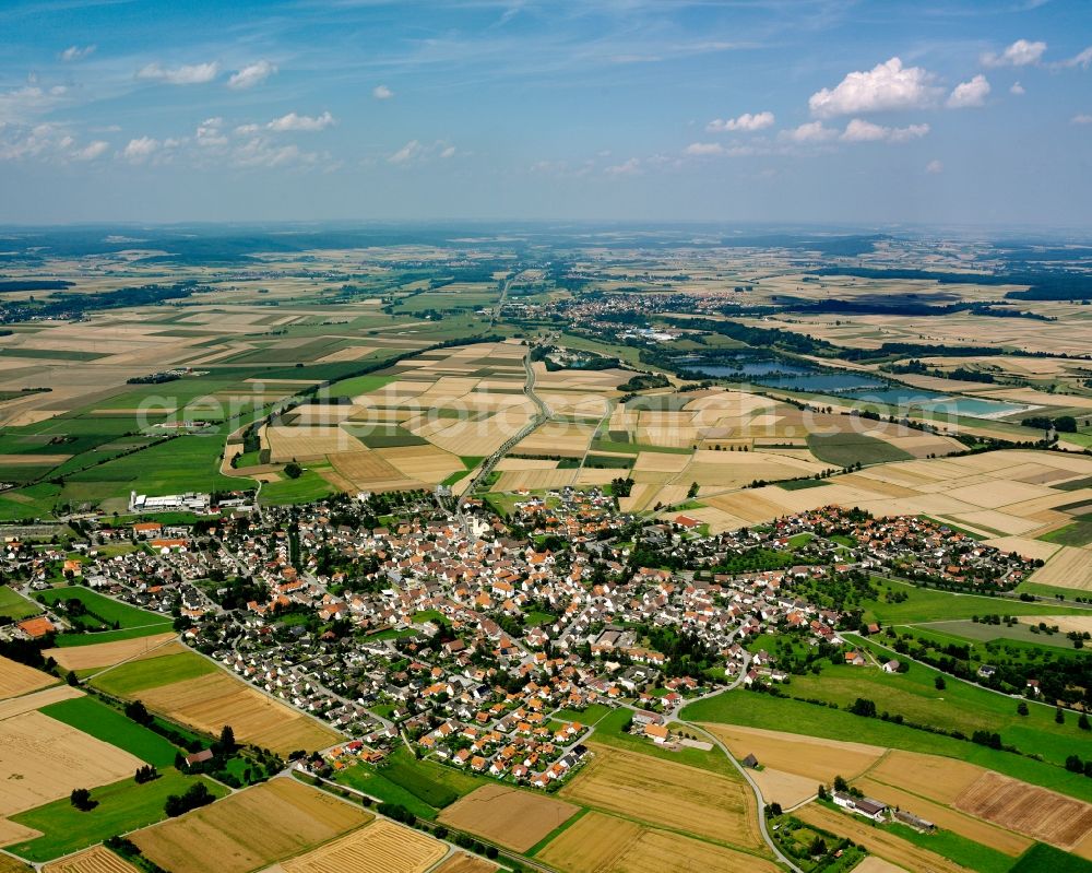 Aerial photograph Herbertingen - City view from the downtown area with the outskirts with adjacent agricultural fields in Herbertingen in the state Baden-Wuerttemberg, Germany