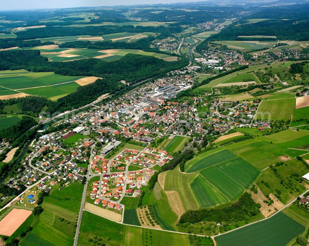 Aerial photograph Schwerzen - City view from the downtown area with the outskirts with adjacent agricultural fields in Schwerzen in the state Baden-Wuerttemberg, Germany