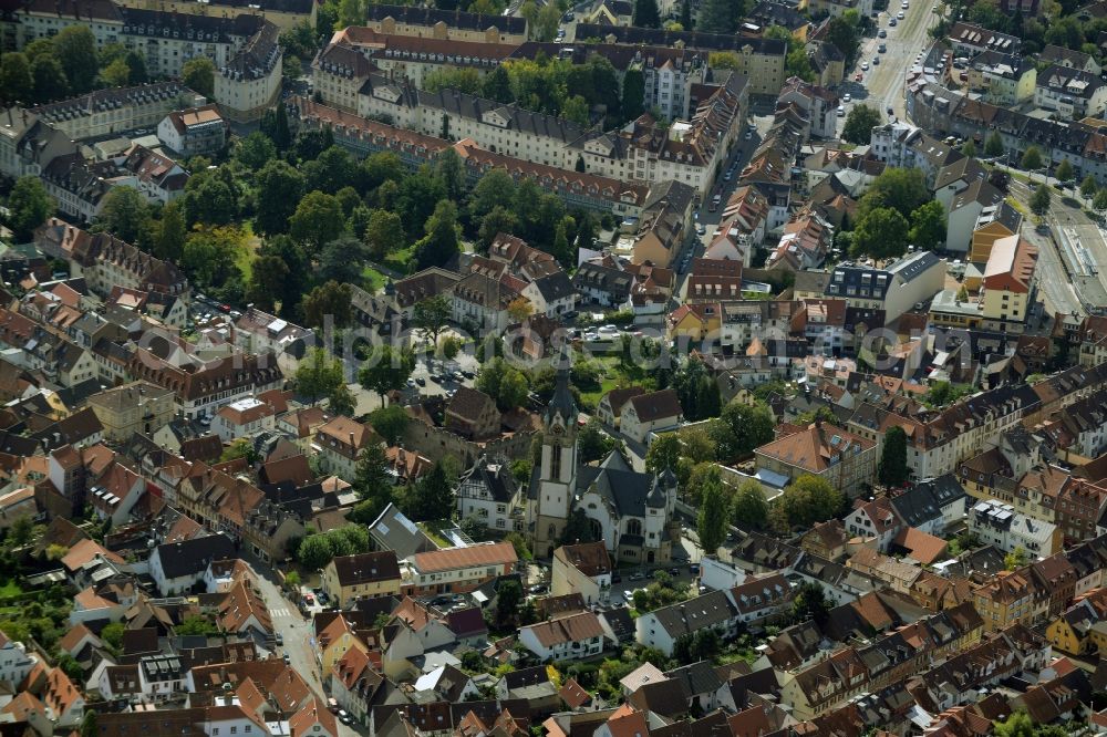 Heidelberg from above - View of the town centre of the Handschuhsheim part of Heidelberg in the state of Baden-Wuerttemberg. Peace church is located here