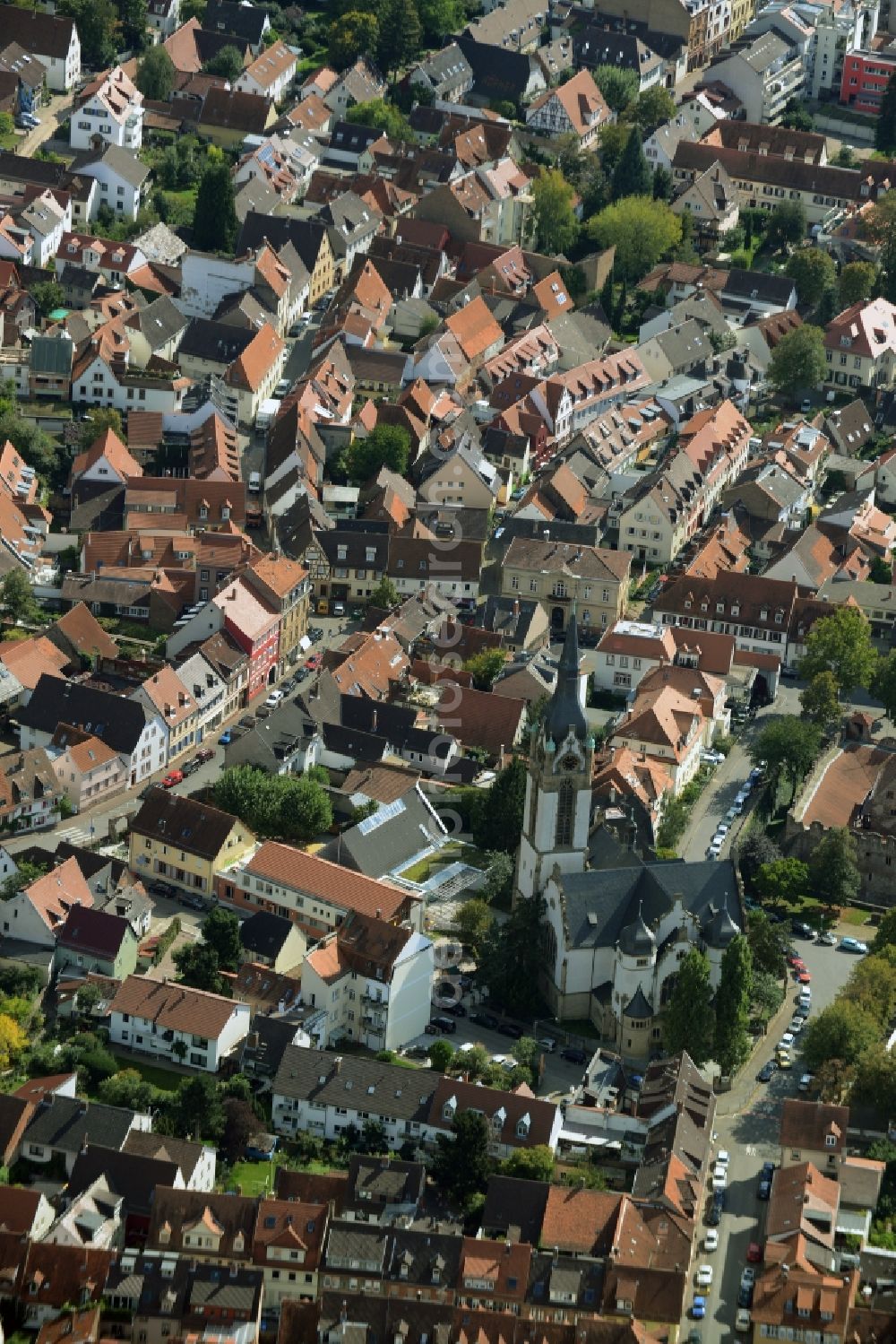 Aerial photograph Heidelberg - View of the town centre of the Handschuhsheim part of Heidelberg in the state of Baden-Wuerttemberg. Peace church is located here