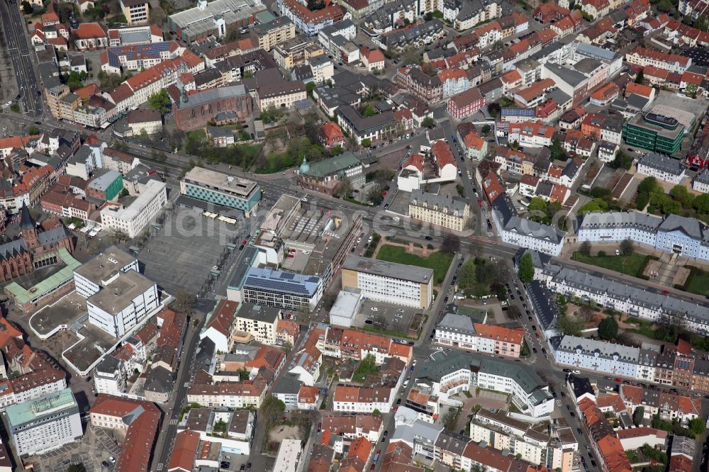 Kaiserslautern from above - Downtown area at the pin place the Synagogue Square in the center of Kaiserslautern in Rhineland-Palatinate