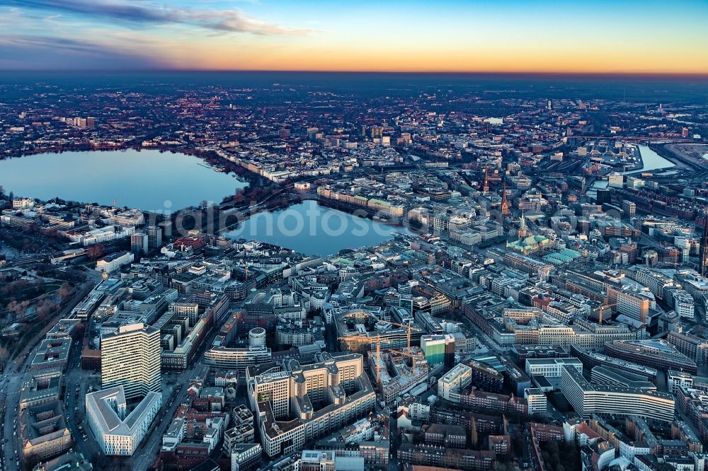 Aerial image Hamburg - City view of the downtown area on the shore areas of Binnenalster in the district Altstadt in Hamburg, Germany