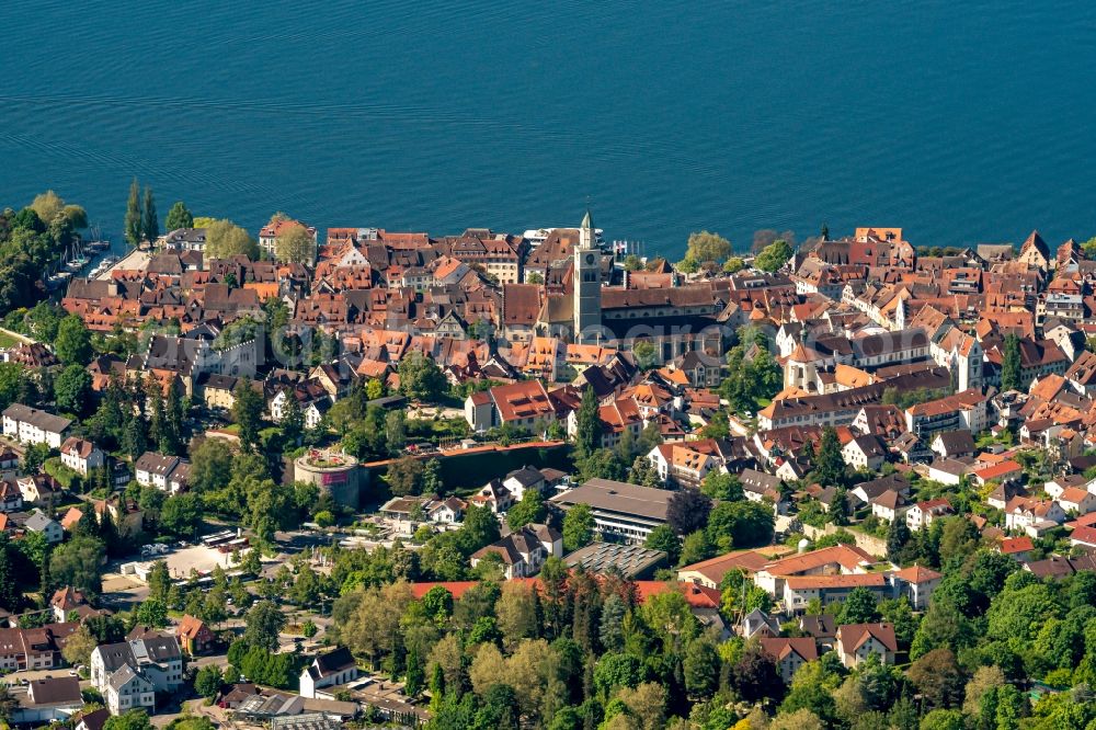 Überlingen from above - City view of the downtown area on the shore areas of Lake of Constance in Ueberlingen in the state Baden-Wuerttemberg, Germany