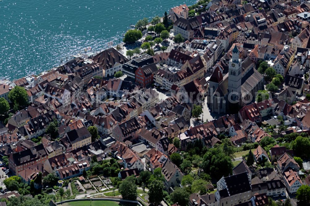 Überlingen from above - City view of the downtown area on the shore areas of Lake of Constance in Ueberlingen in the state Baden-Wuerttemberg, Germany