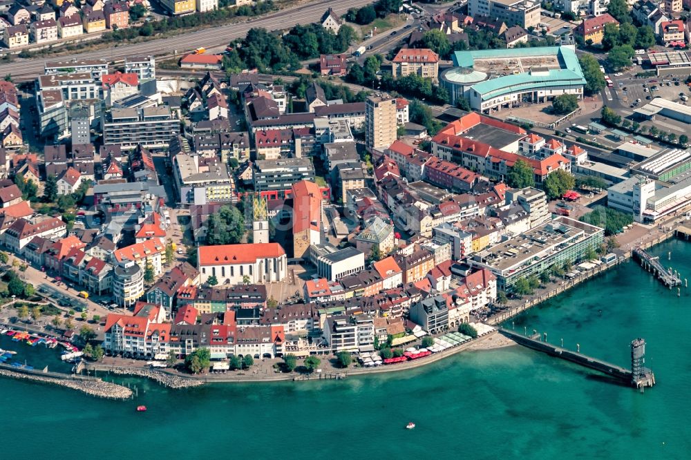 Friedrichshafen from the bird's eye view: City view of the downtown area on the shore areas of Lake of Constance in Friedrichshafen in the state Baden-Wurttemberg, Germany