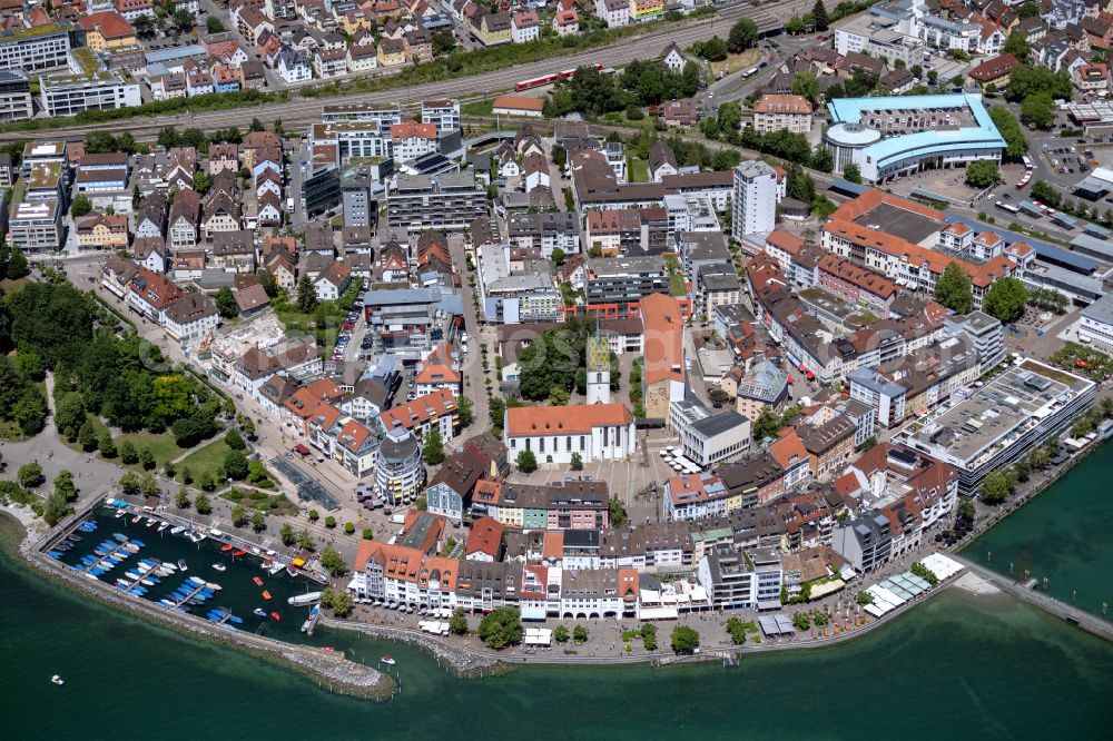 Aerial image Friedrichshafen - City view of the downtown area on the shore areas of Lake of Constance in Friedrichshafen in the state Baden-Wurttemberg, Germany