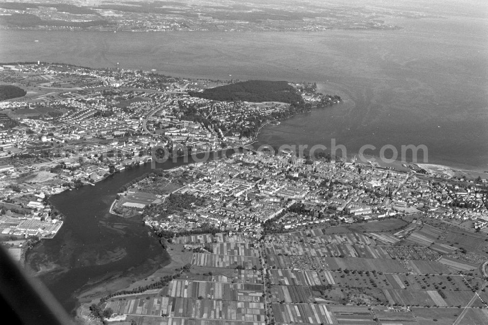 Konstanz from the bird's eye view: City view of the downtown area on the shore areas of Lake of Constance in Konstanz at island Mainau in the state Baden-Wuerttemberg, Germany