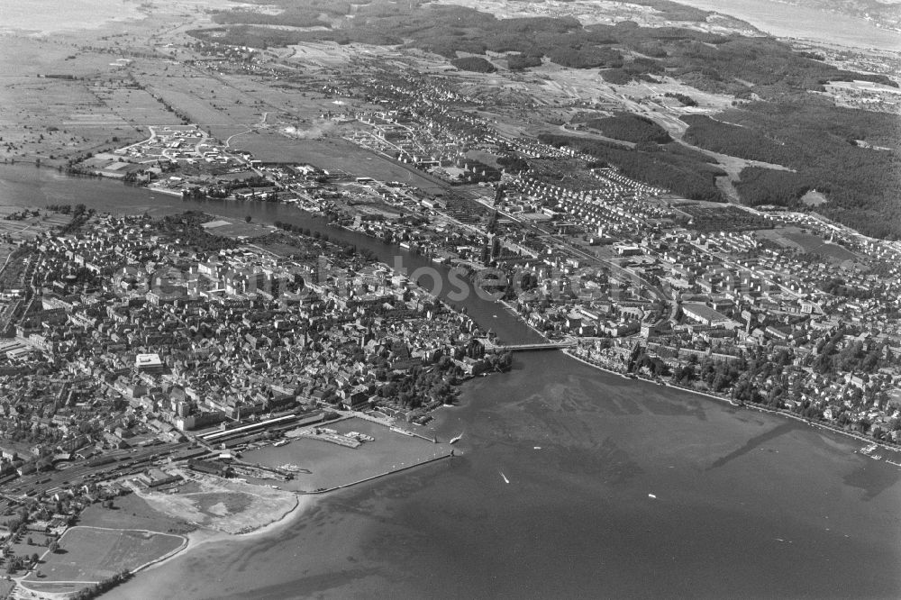 Konstanz from the bird's eye view: City view of the downtown area on the shore areas of Lake of Constance in Konstanz at island Mainau in the state Baden-Wuerttemberg, Germany