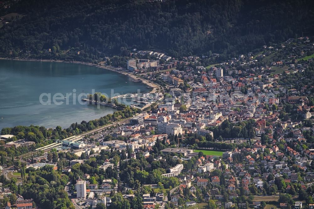 Aerial image Bregenz - City view of the downtown area on the shore areas in Bregenz in Vorarlberg, Austria