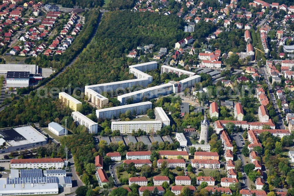 Markkleeberg from the bird's eye view: City view of the downtown area on the shore areas Cospudener See in Markkleeberg in the state Saxony, Germany