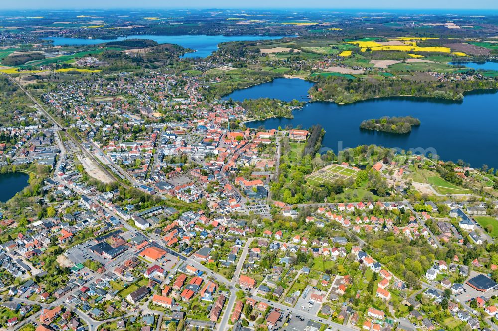 Eutin from above - City view of the downtown area on the shore areas Grosser Eutiner See in Eutin in the state Schleswig-Holstein, Germany