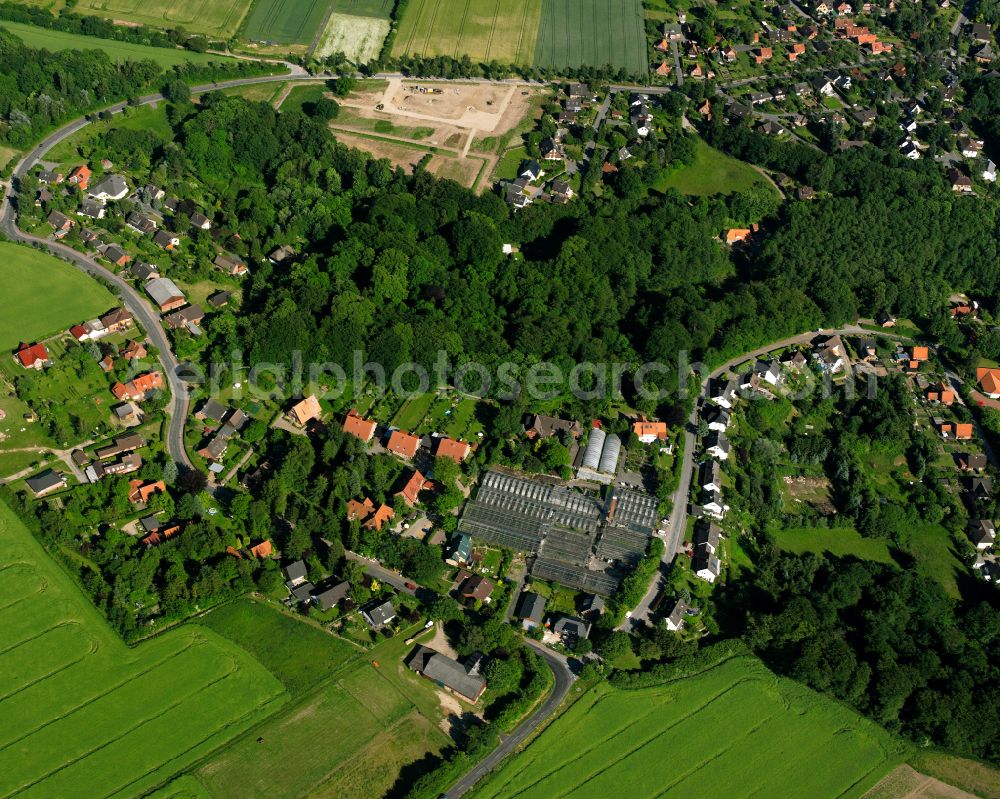 Ratzeburg from above - City view of the downtown area on the shore areas Kuechensee - Domsee on street Herrenstrasse in Ratzeburg in the state Schleswig-Holstein, Germany