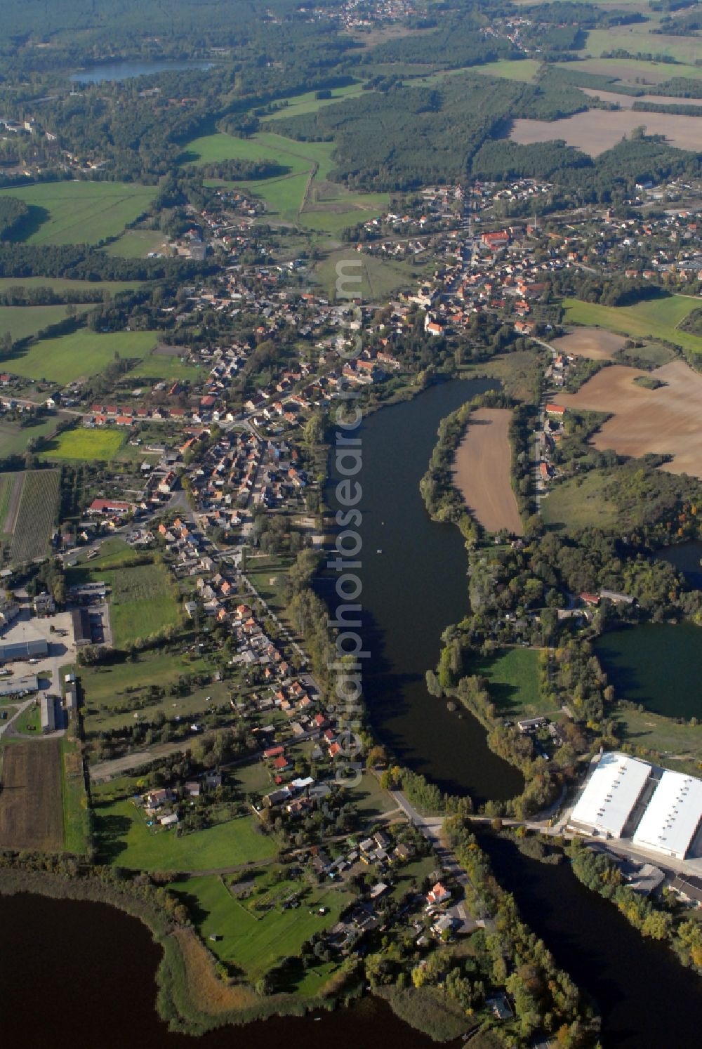 Sperenberg from above - City view of the downtown area on the shore areas Krummer See in Sperenberg in the state Brandenburg, Germany