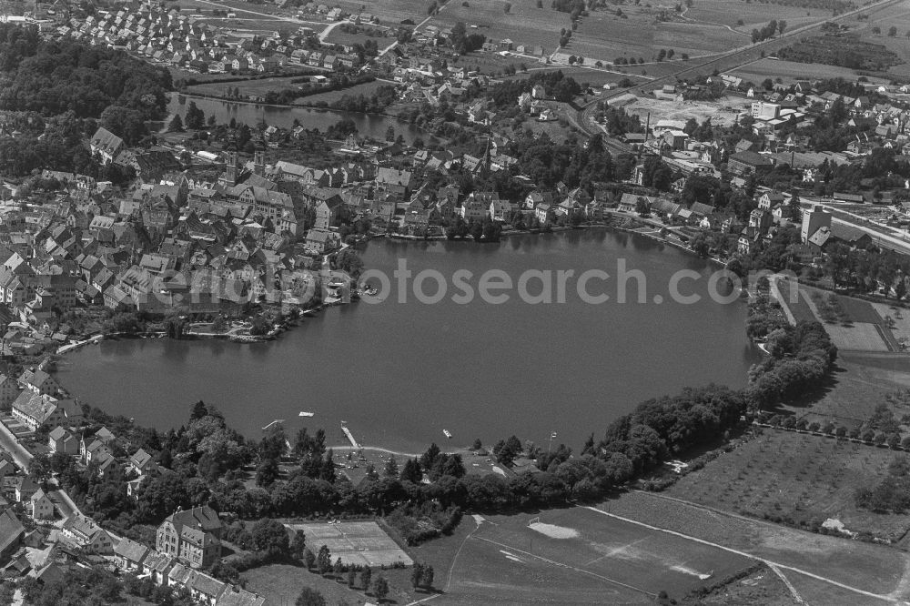 Aerial image Bad Waldsee - City view of the downtown area on the shore areas of Stadtsee in Bad Waldsee in the state Baden-Wuerttemberg, Germany