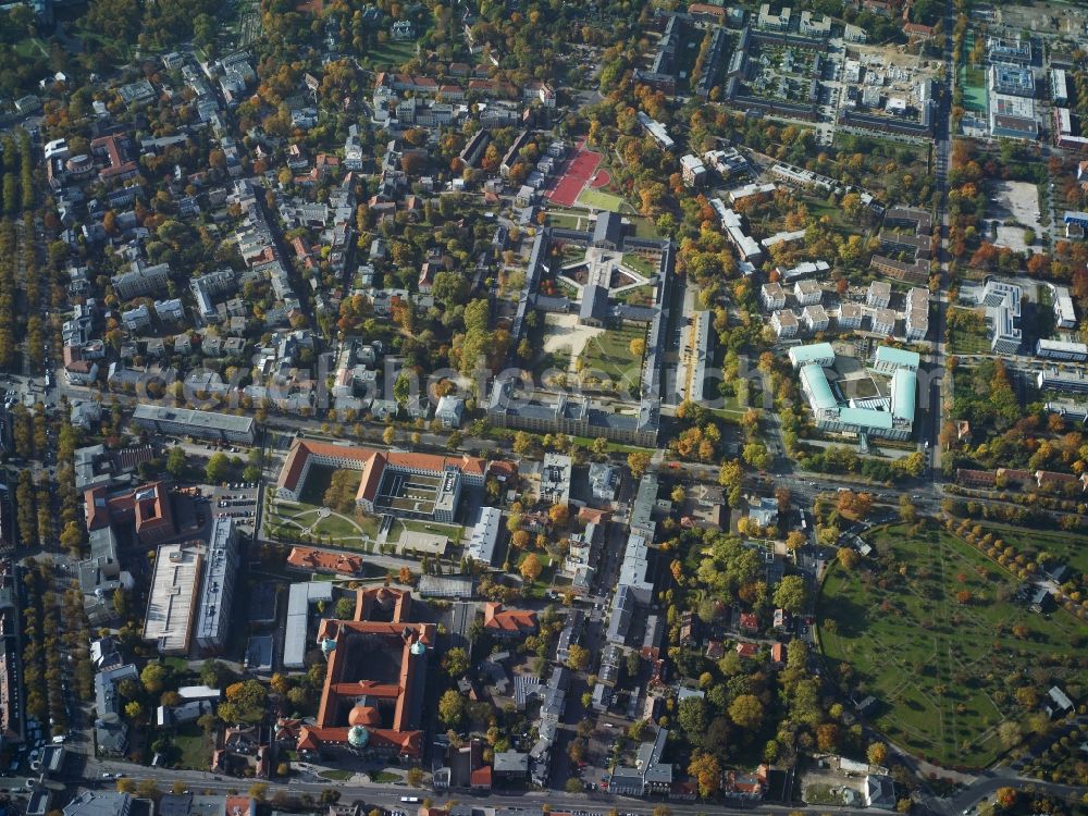 Potsdam from the bird's eye view: Downtown area at Voltaireweg, Hegelallee, and Ulanenweg in Potsdam in Brandenburg