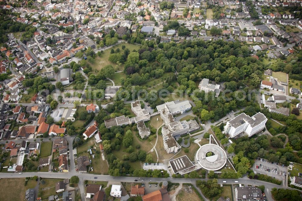 Bad Lippspringe from the bird's eye view: City center with the source of the lip in the city park of Bad Lippspringe in North Rhine-Westphalia