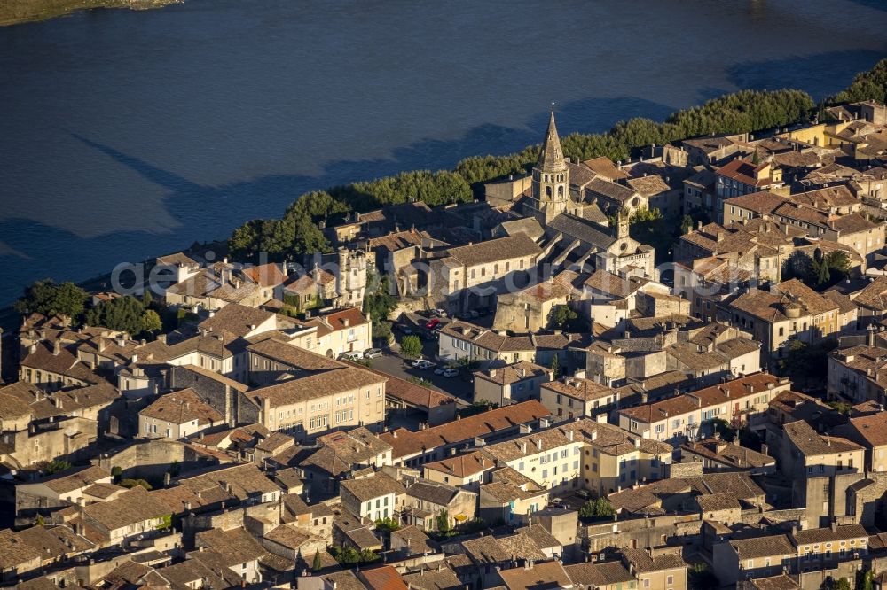 Bourg-Saint-Andéol from the bird's eye view: City center on the banks of the river Rhone in Le Bourg-Saint-Andeol in the province of Rhone-Alpes in France