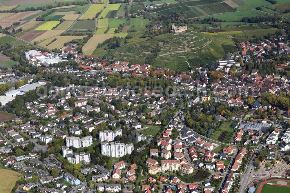 Staufen im Breisgau from the bird's eye view: City center and Castle in Staufen im Breisgau in the state Baden-Wurttemberg, Germany