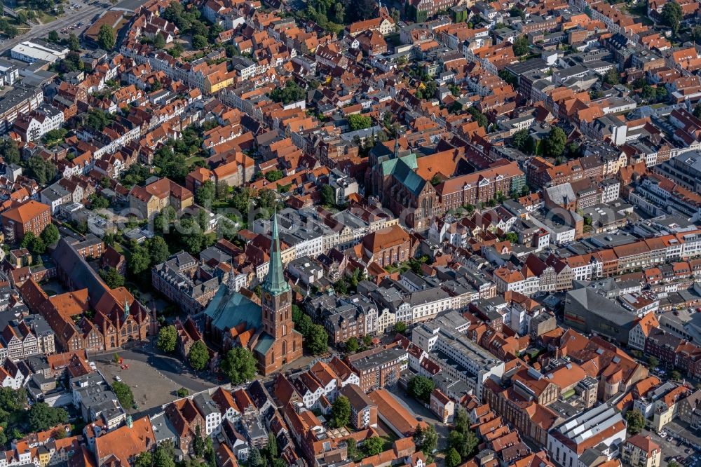 Lübeck from above - Old town area and city center in the district Altstadt in Luebeck in the state Schleswig-Holstein, Germany