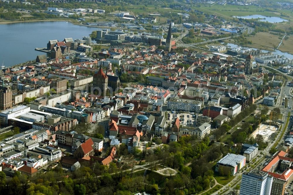 Aerial image Rostock - Old Town area and city center in Rostock in the state Mecklenburg - Western Pomerania, Germany