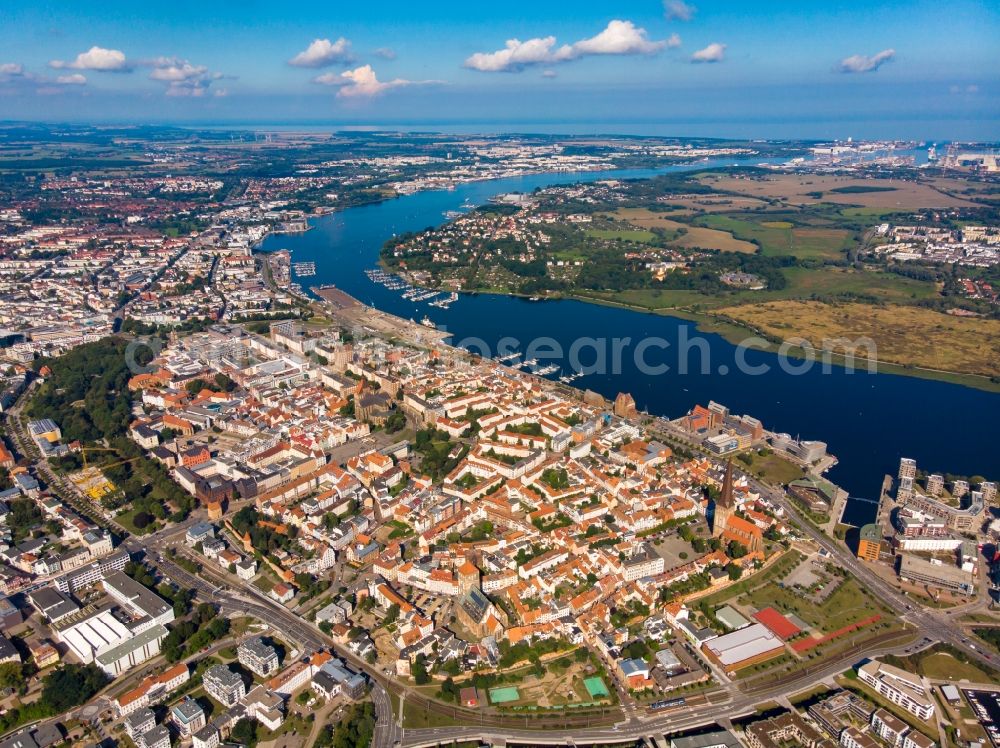 Aerial image Rostock - Old Town area and city center in Rostock in the state Mecklenburg - Western Pomerania, Germany