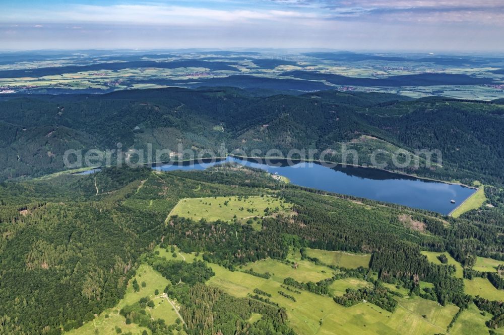 Langelsheim from above - Dam of the hydroelectric power plant in Langelsheim in Lower Saxony