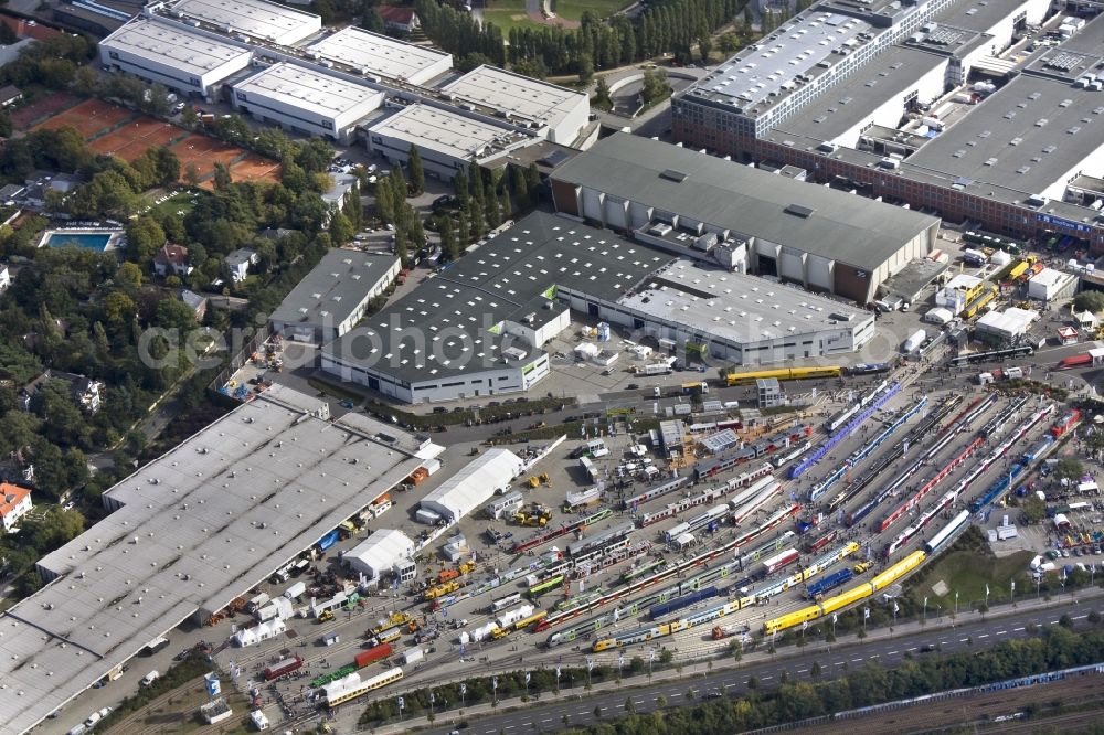 Berlin from above - InnoTrans on the exhibition center in Westend district of Charlottenburg-Wilmersdorf Berlin. The InnoTrans is an international trade fair for transport technology and vehicle systems