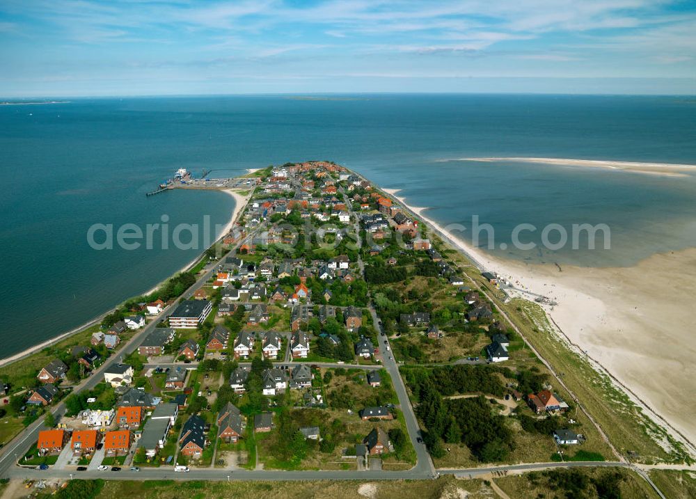 Aerial image Amrum - Blick auf die Insel Amrum, einer nordfriesischen Insel im Nationalpark Schleswig-Holsteinisches Wattenmeer in Nordfriesland in Schleswig-Holstein. Amrum ist die zehntgrößte Insel Deutschlands und gehört zu den drei nordfriesischen Geestkerninseln. Charakteristisch für die Insel ist der westlich angelagerten Kniepsand und dem kleinen westlich vorgelagerten Jungnamensand. Die fünf Orte der Insel liegen überwiegend im Osten der Insel – von Nord nach Süd – Norddorf auf Amrum, Nebel, Süddorf, Steenodde und Wittdün auf Amrum. Amrum, the third largest German island in North Friesland in Schleswig-Holstein.