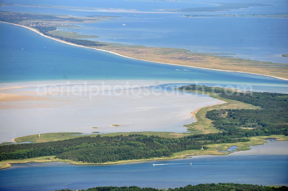 Aerial photograph Groß Mordorf - Die Insel Bock liegt in der Ostsee südwestlich von Hiddensee und gehört wie diese zum deutschen Bundesland Mecklenburg-Vorpommern. Die Insel Bock wurde künstlich durch Aufspülung des Sandes aus der Fahrrinne nach Stralsund geschaffen und gehört zur Kernzone des Nationalparks Vorpommersche Boddenlandschaft. The Island Bock in the Baltic Sea southwestern of the Island Hiddensee in Mecklenburg-Western Pomerania.