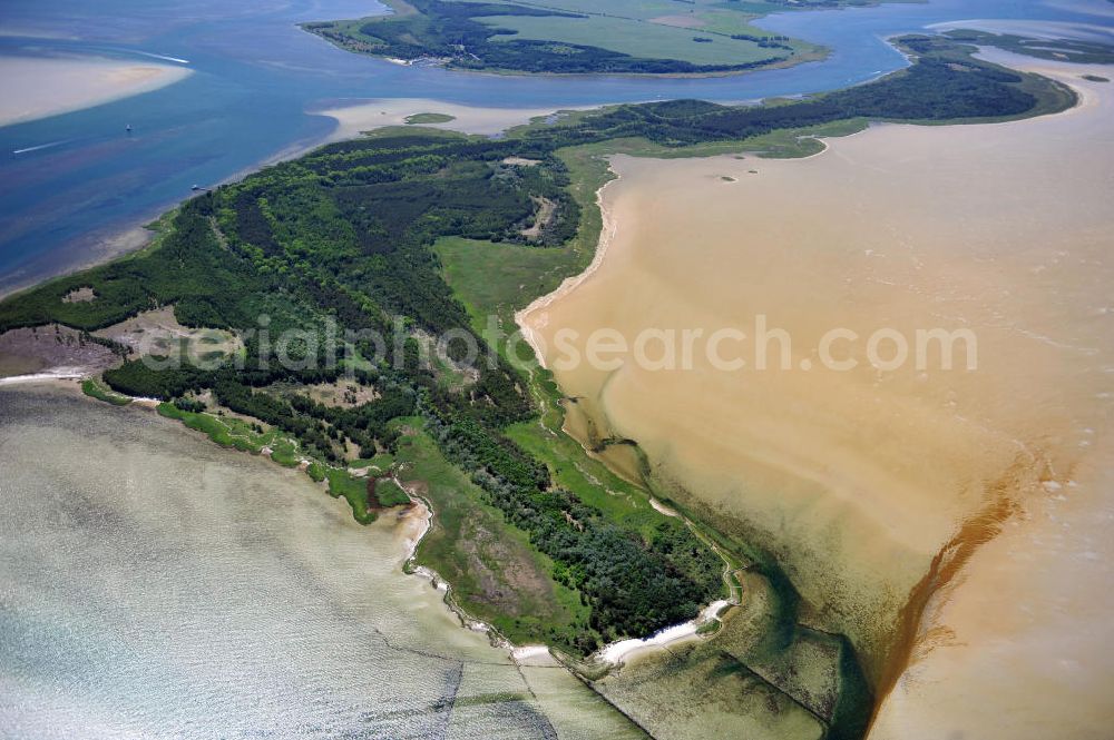 Aerial image Groß Mordorf - Die Insel Bock liegt in der Ostsee südwestlich von Hiddensee und gehört wie diese zum deutschen Bundesland Mecklenburg-Vorpommern. Die Insel Bock wurde künstlich durch Aufspülung des Sandes aus der Fahrrinne nach Stralsund geschaffen und gehört zur Kernzone des Nationalparks Vorpommersche Boddenlandschaft. The Island Bock in the Baltic Sea southwestern of the Island Hiddensee in Mecklenburg-Western Pomerania.