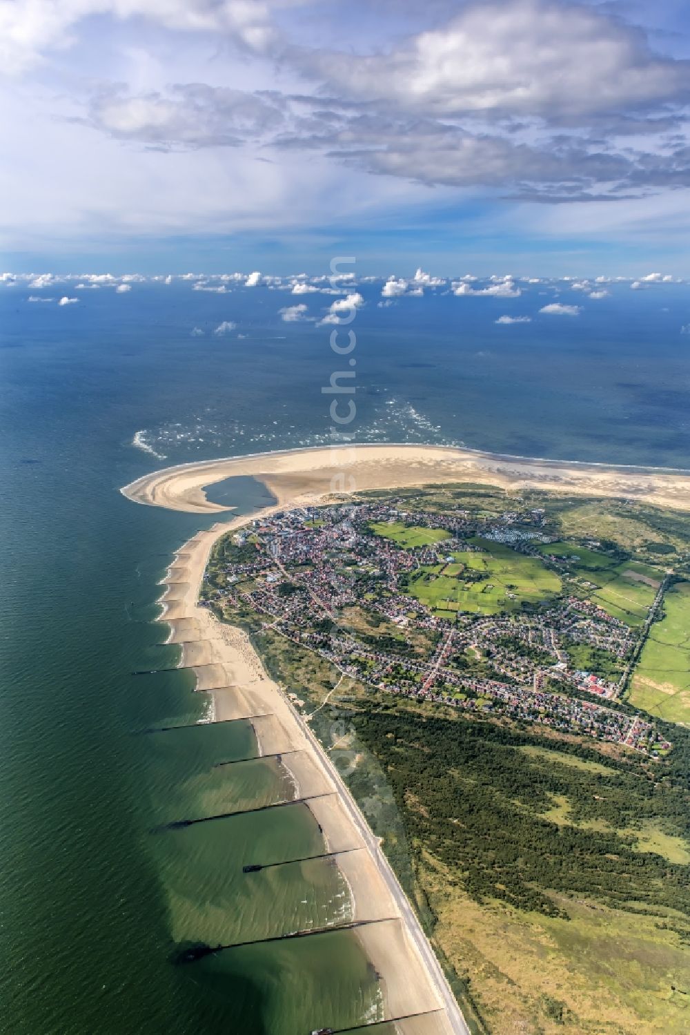 Borkum from above - Island area Borkum with the village center in Borkum in the state Lower Saxony, Germany