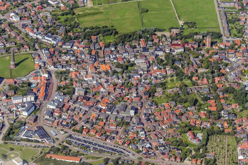 Borkum from the bird's eye view: Island area Borkum with the village center in Borkum in the state Lower Saxony, Germany