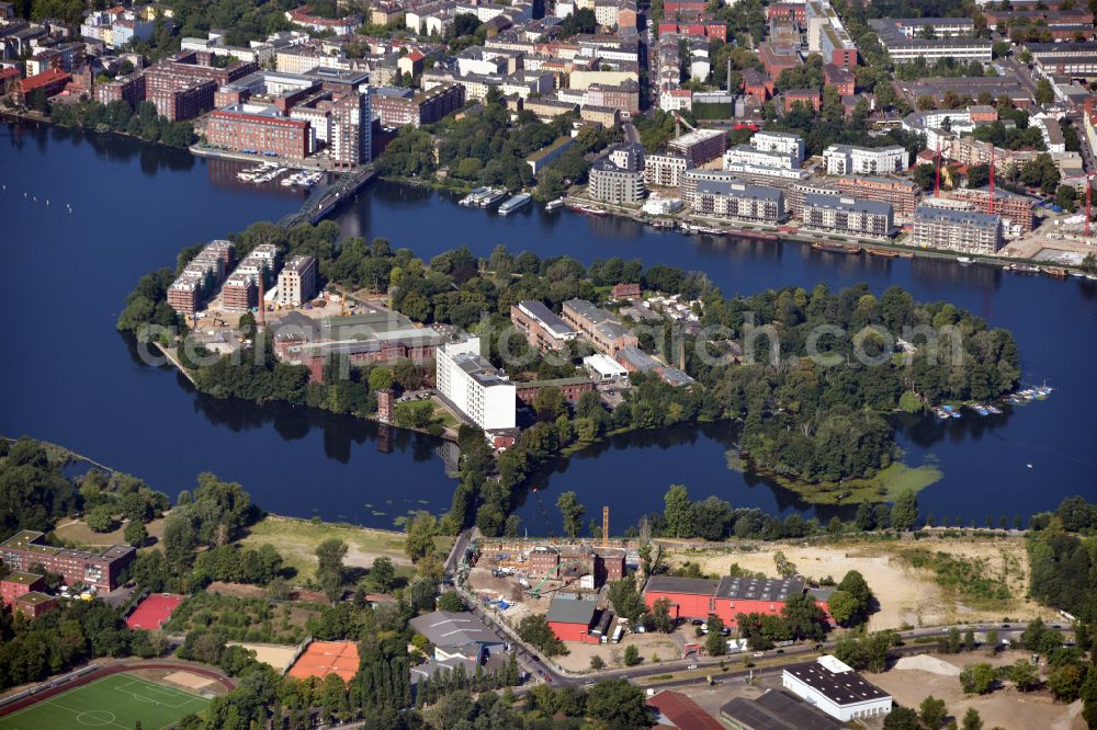 Berlin from above - Island Eiswerder on the banks of the river course Havel in Berlin, Germany