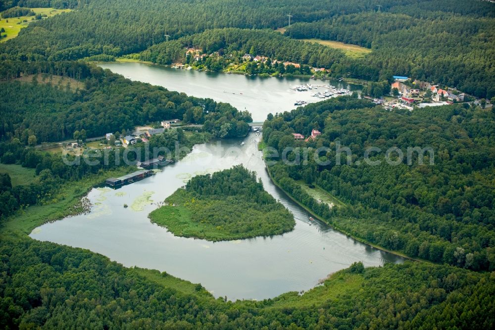 Aerial photograph Waren (Müritz) - Island in the river Reeckkanals in Waren (Mueritz) in the state Mecklenburg - Western Pomerania