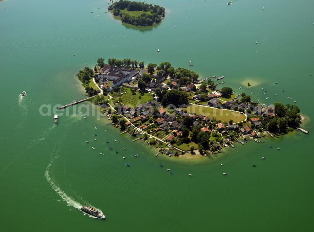 Aerial image Chiemsee - The island Frauenchiemsee ( often called Fraueninse l) is the second largest of the three islands in Chiemsee