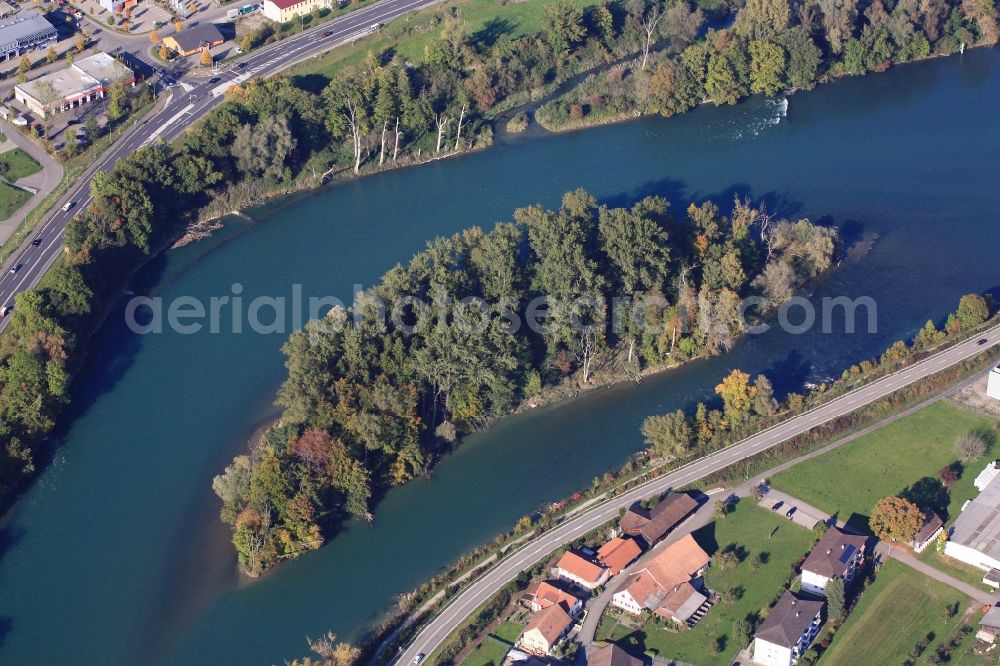 Aerial photograph Koblenz - The Swiss island Grien in the river Rhine at Koblenz in the canton Aargau, Switzerland