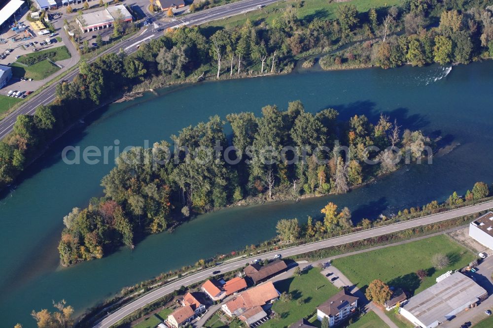 Koblenz from above - The Swiss island Grien in the river Rhine at Koblenz in the canton Aargau, Switzerland