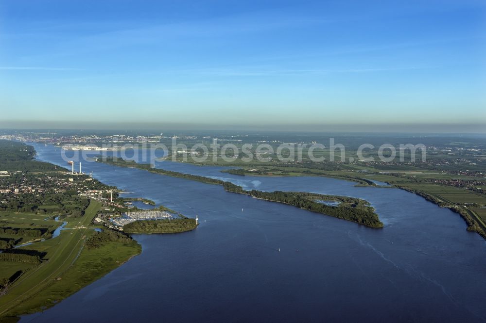 Aerial image Jork - Hanskalbsand Island in the river Elbe in Jork in the state of Lower Saxony