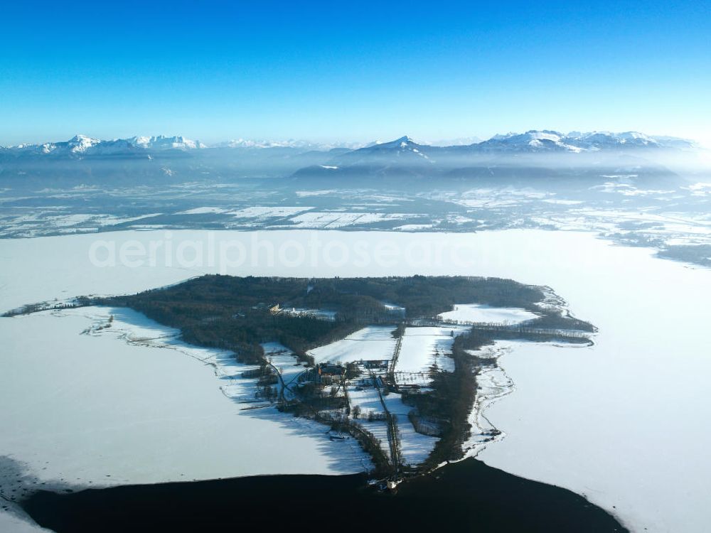 Chiemsee from the bird's eye view: Herrenchiemsee is a complex of royal buildings on the Herreninsel, an island in the Chiemsee, Bavaria's largest lake